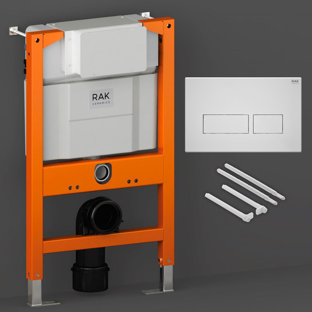 RAK Eco-Fix 0.82M Space-Saving Concealed Cistern Frame for Wall Hung WCs with Matt White Dual Flush Plate - WRAS Approved