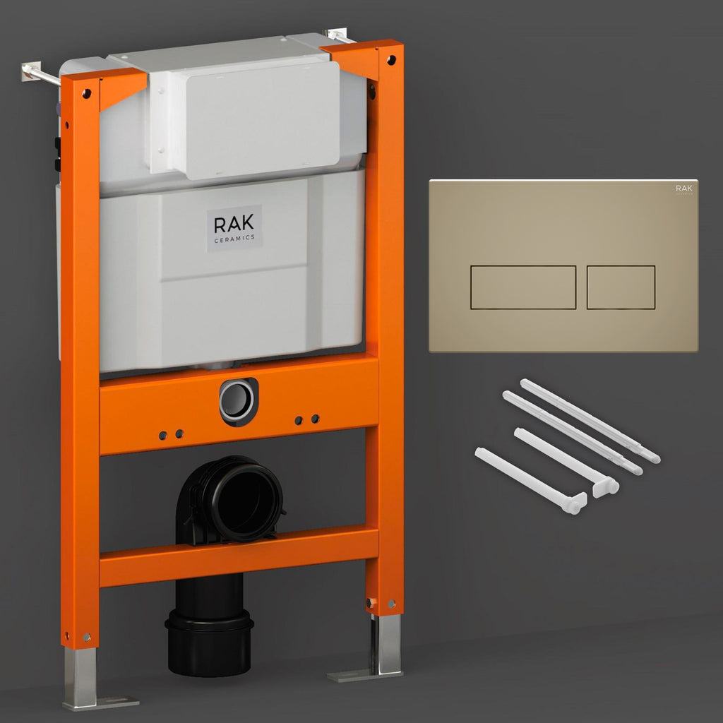 RAK Eco-Fix 0.82M Low-Height Concealed Cistern Frame for Wall Hung WC, Matt Cappuccino Dual Flush Plate, WRAS Approved