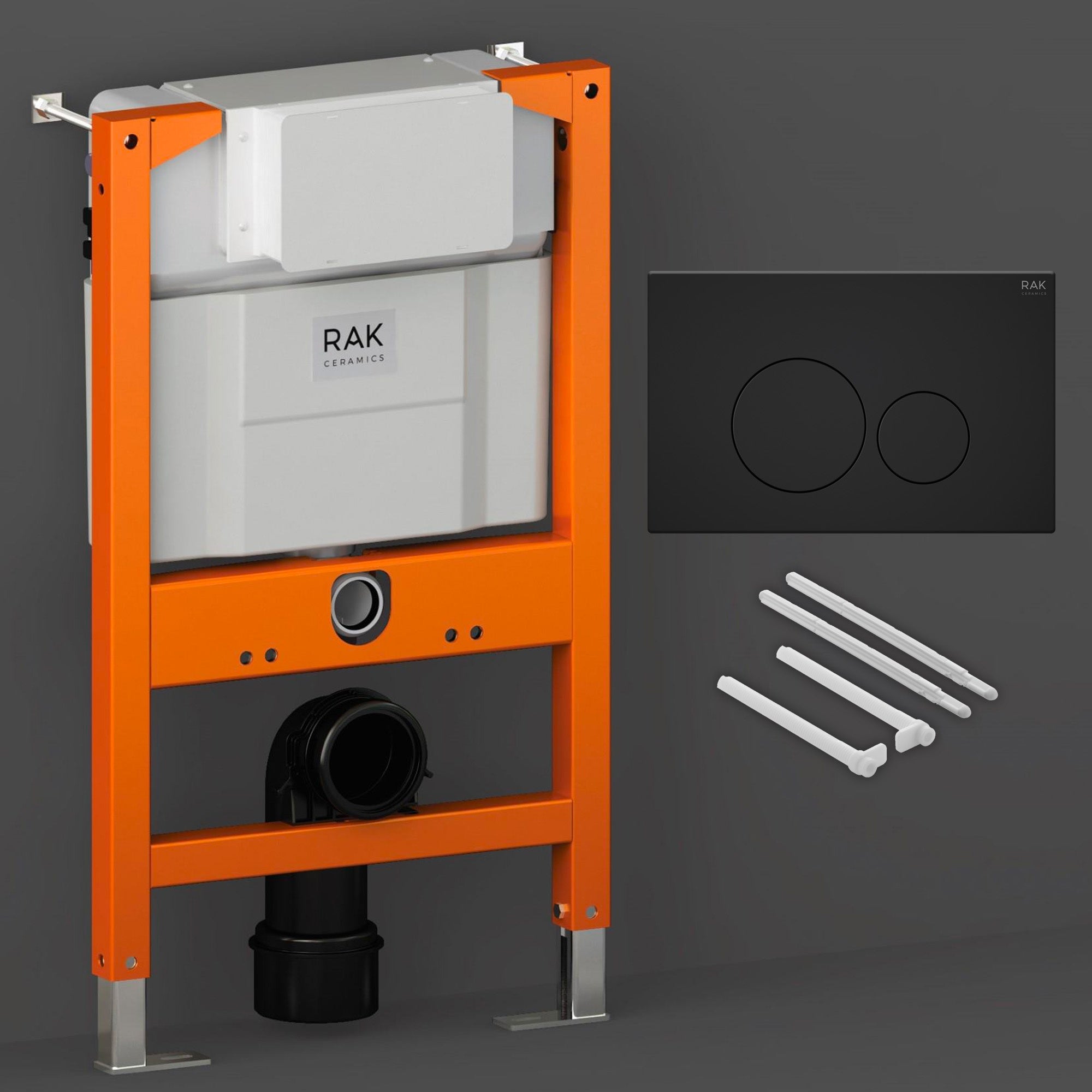 RAK Eco-Fix 0.82m Low Height Concealed Cistern Frame with Matt Black Round Dual Flush Plate for Wall Hung WC - WRAS Approved