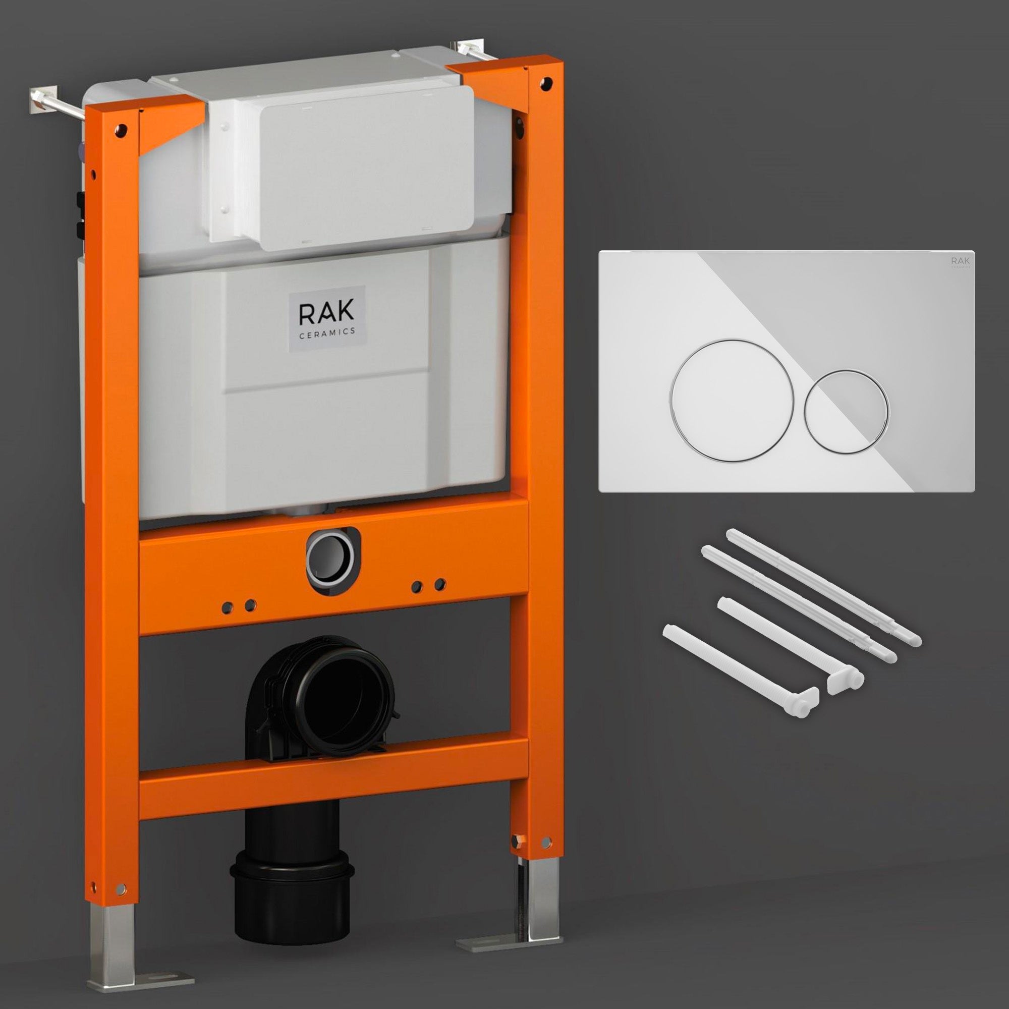 RAK Eco-Fix Low Height 0.82M Concealed Cistern Frame with White Glass Dual Flush Plate for Wall-Hung Toilets - WRAS Approved