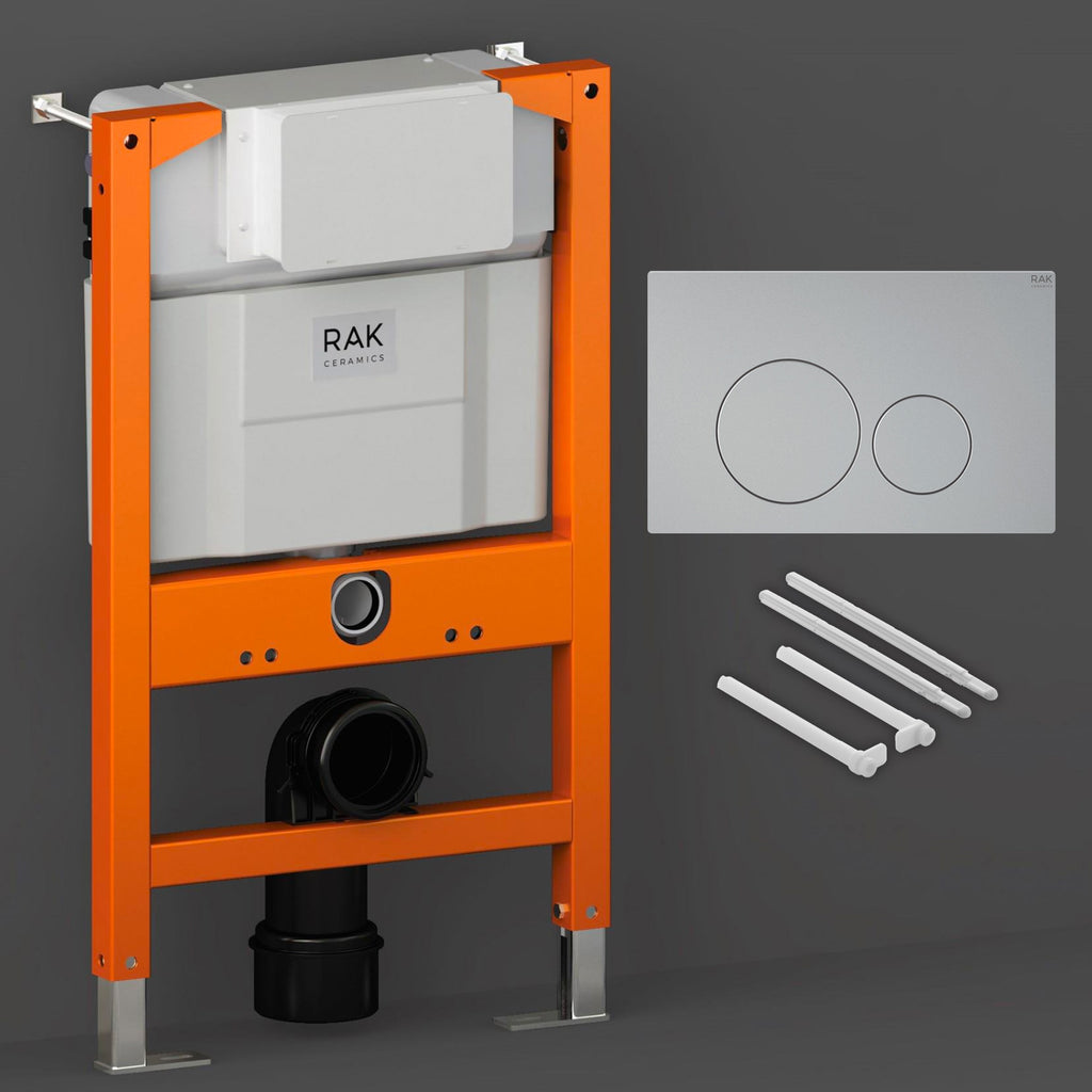 RAK Eco-Fix 0.82M Low Height Concealed Cistern Frame & Matt Chrome Round Dual Flush Plate for Wall Hung Toilets - WRAS Approved
