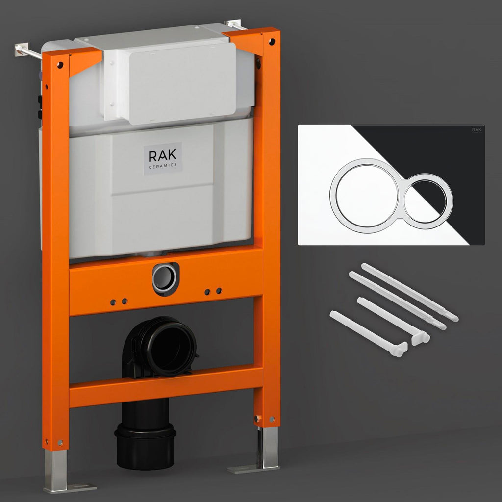 RAK Eco-Fix 0.82M Slimline Concealed Cistern Frame with Gloss Chrome Dual Flush Plate for Wall-Hung WCs - WRAS Approved