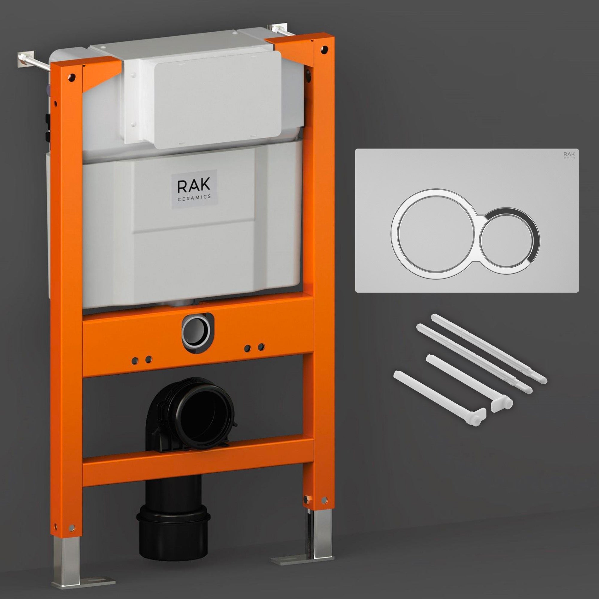 RAK Eco-Fix 0.82M Low-Height Concealed Cistern Frame for Wall-Hung WCs with White & Chrome Dual Flush Plate, WRAS Approved