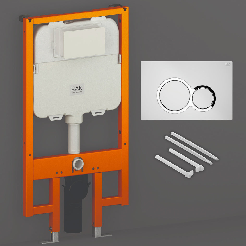 RAK Eco-Fix Slimline 80mm Concealed Cistern Frame & White Dual Flush Plate for Wall Hung WC, WRAS