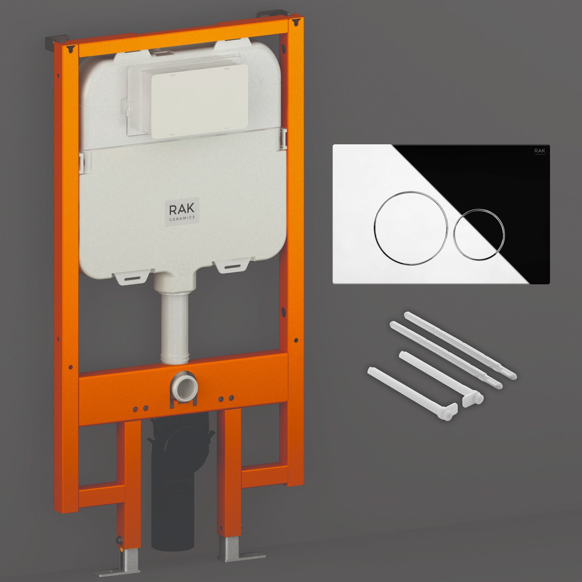 RAK Eco-Fix Compact Slimline 1140mm Concealed Cistern Frame for Wall-Hung WC & Gloss Chrome Round Dual Flush Plate, WRAS