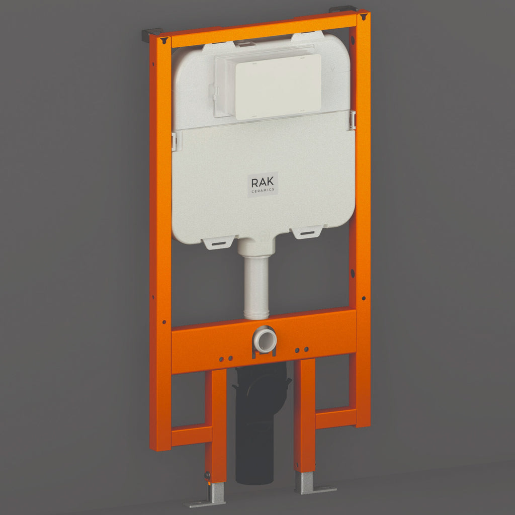 RAK Eco-Fix Slimline Concealed Cistern Frame for Wall-Hung WCs with White Glass Dual Flush Plate - WRAS Approved