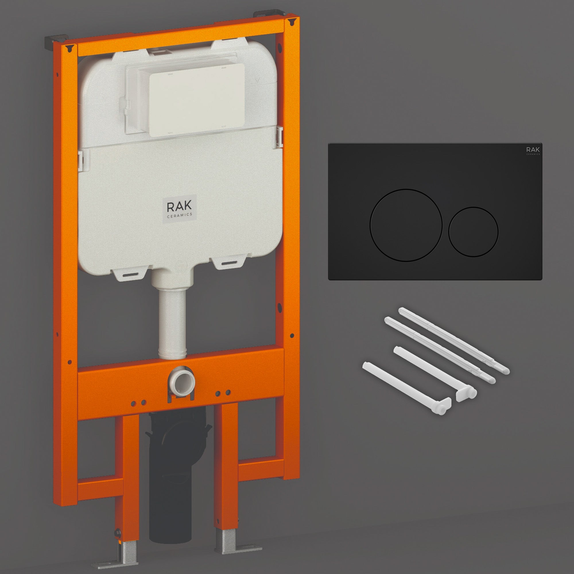 RAK Eco-Fix Slimline Concealed Cistern Frame for Wall Hung WC, Matt Black Dual Flush Plate, WRAS & UKCA Approved