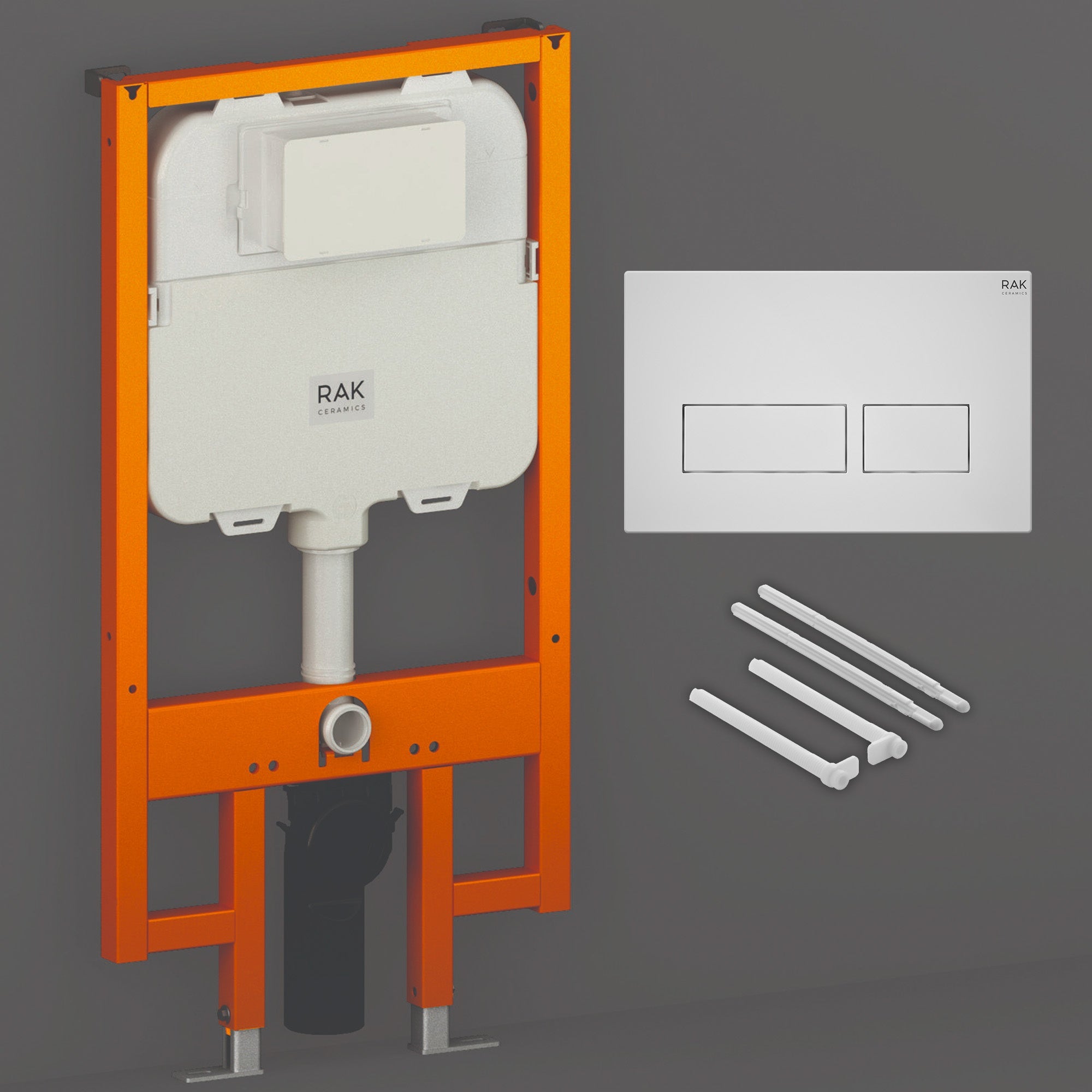 RAK Eco-Fix Slimline Concealed Cistern Frame for Wall Hung Toilets with Matt White Dual Flush Plate