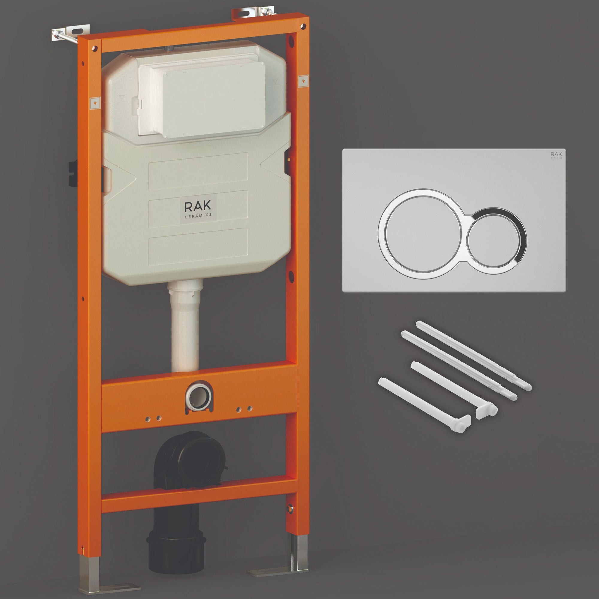 RAK Eco-Fix 1.14m Concealed Cistern Frame & White Dual Flush Plate for Wall Hung WC - WRAS Approved