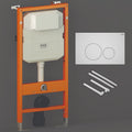 RAK Eco-Fix 1.14m Concealed WC Cistern Frame with Matt White Round Dual Flush Plate - Water-Saving & WRAS Approved