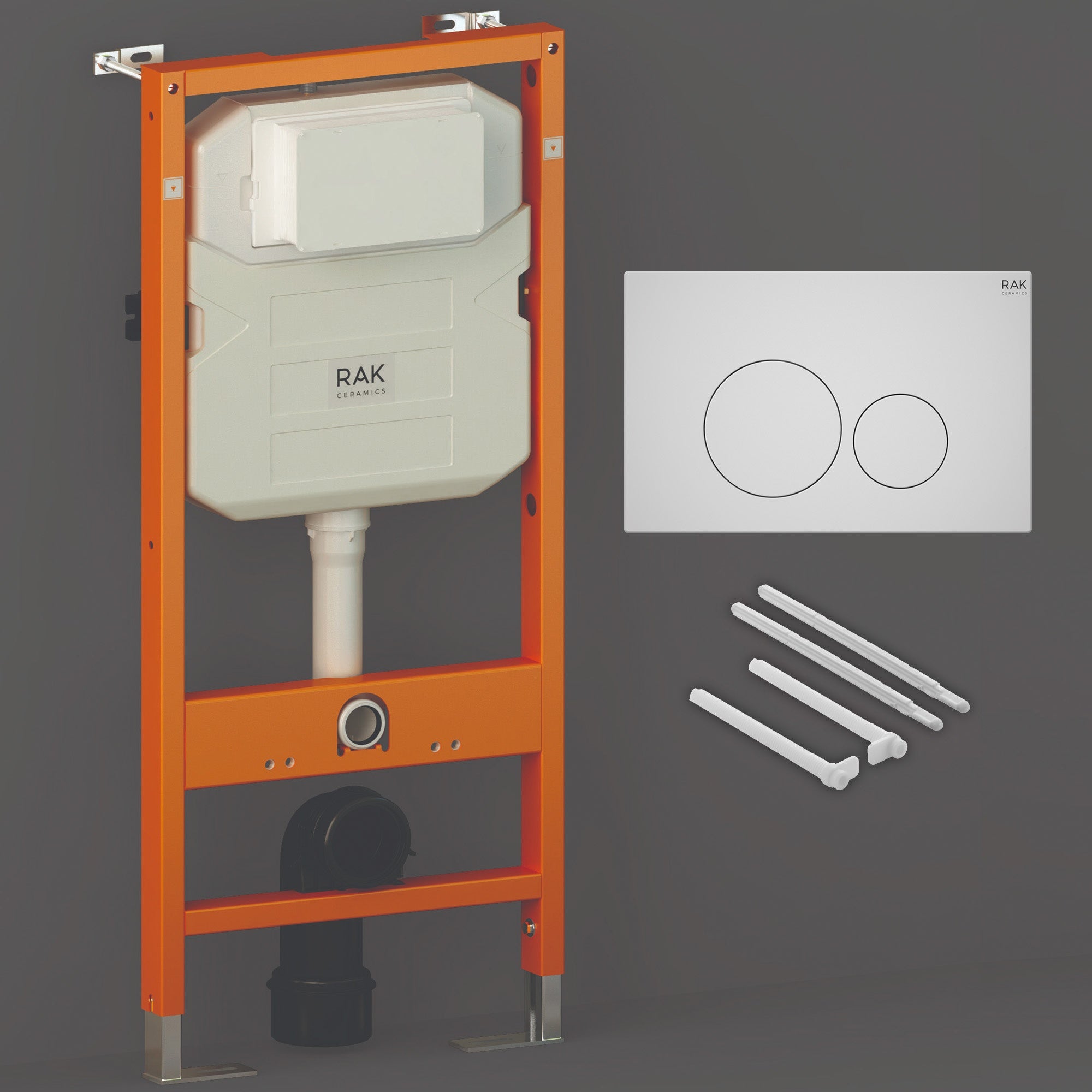 RAK Eco-Fix 1.14m Concealed WC Cistern Frame with Matt White Round Dual Flush Plate - Water-Saving & WRAS Approved
