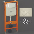RAK Eco-Fix 1.14M Slimline Concealed Cistern Frame for Wall Hung WCs with Matt Greige Round Dual Flush Plate - WRAS Approved
