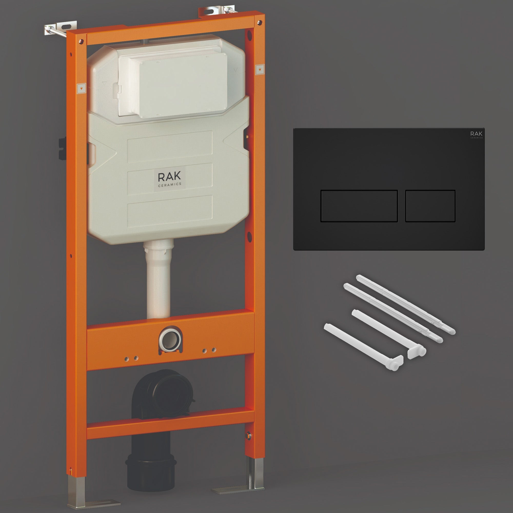 RAK Eco-Fix 1.14M Slimline Concealed Cistern Frame for Wall-Hung WCs with Matt Black Dual Flush Plate - WRAS Approved