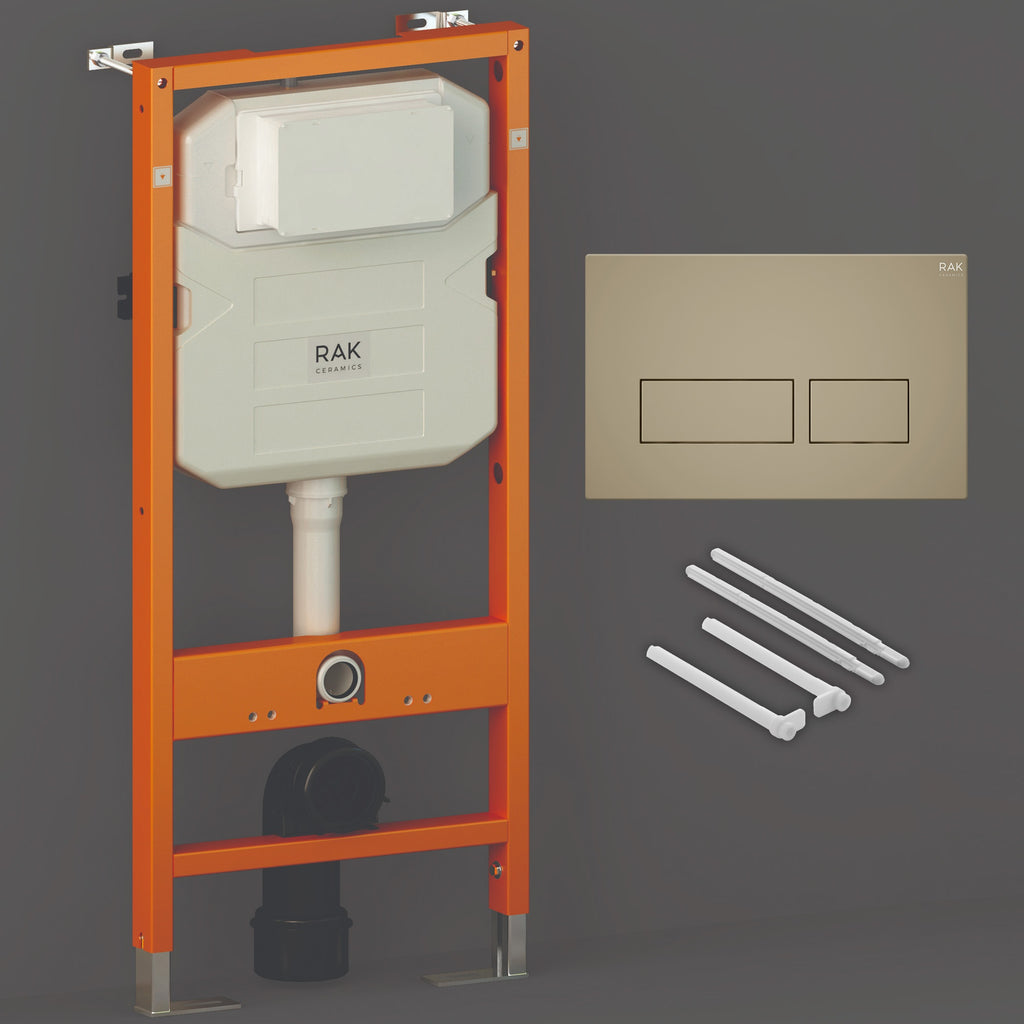 RAK Eco-Fix 1.14m Slimline Concealed Cistern Frame for Wall Hung WC & Matt Cappuccino Rectangle Dual Flush Plate - WRAS Approved