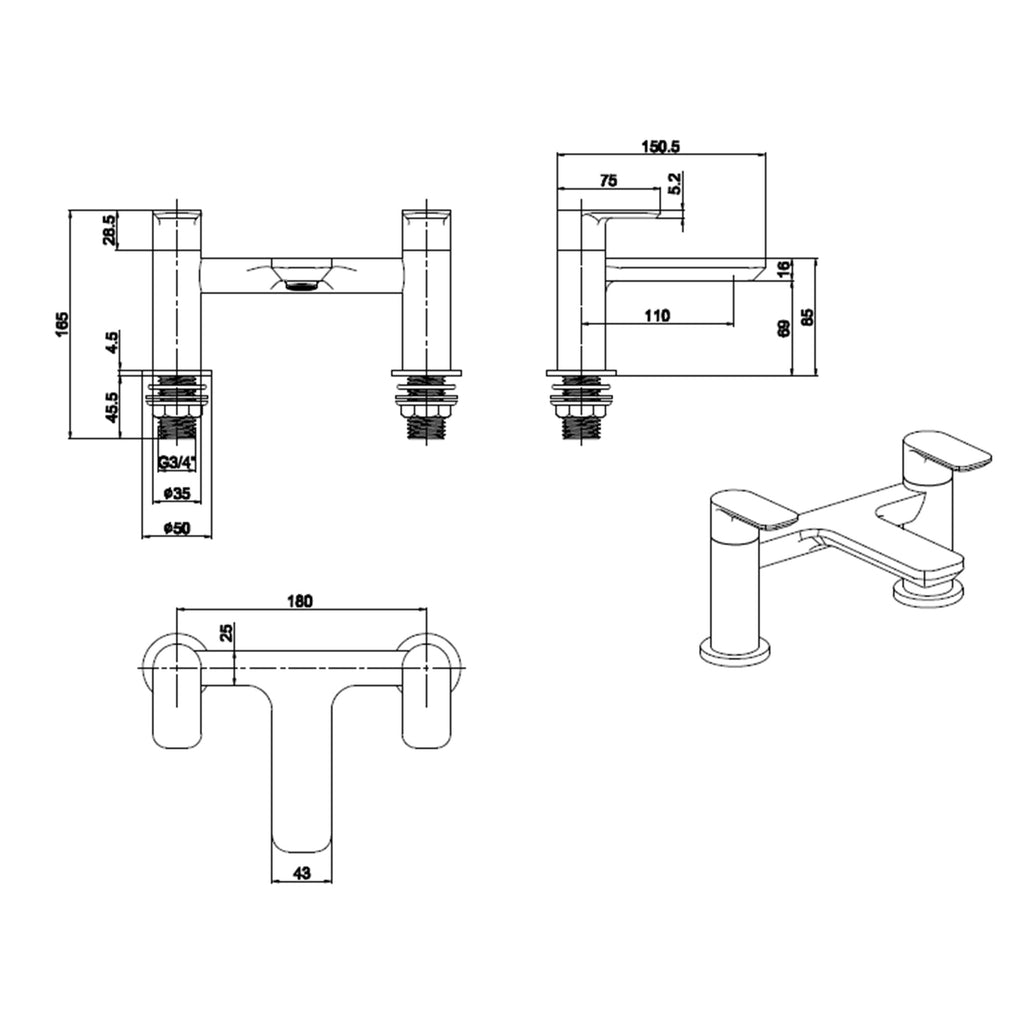 Brushed Brass Shower Kit Rigid Riser Over Head Rainfall & Brushed Brass Basin Tap, Bath Filler Mixer Pack