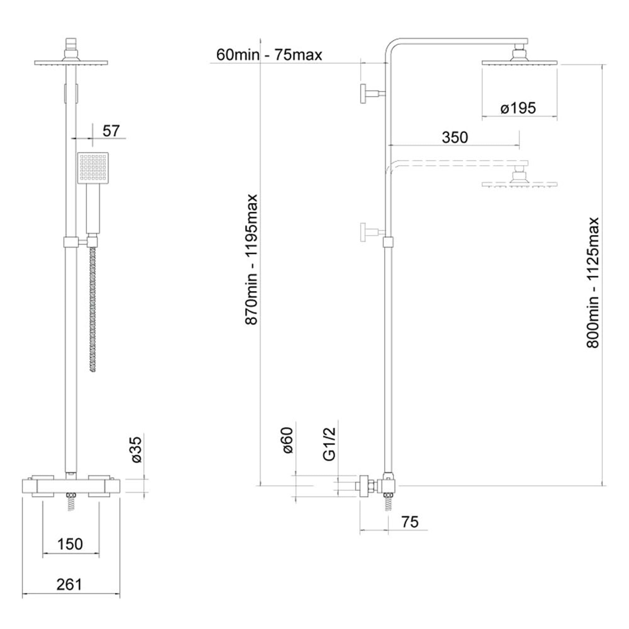Square Chrome Thermostatic Overhead Shower Kit with Form Basin Mixer Tap Set & Shower Waste