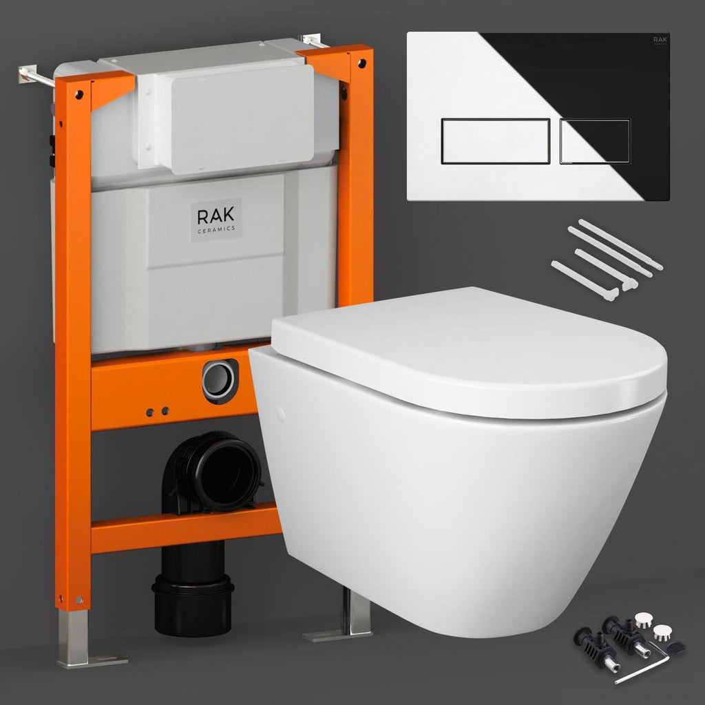 RAK Resort Wall Hung Toilet Set with Soft Close Seat & 0.82m Low Height Concealed Cistern Frame