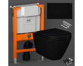 RAK Ceramics Matt Black Wall Hung Rimless Toilet & Slim Soft-Close Seat with 0.82m Low Concealed Cistern Frame & Flush Plate