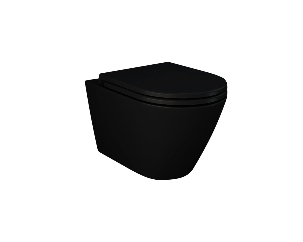 RAK Ceramics Matt Black Wall Hung Rimless Toilet & Slim Soft-Close Seat with 0.82m Low Concealed Cistern Frame & Flush Plate