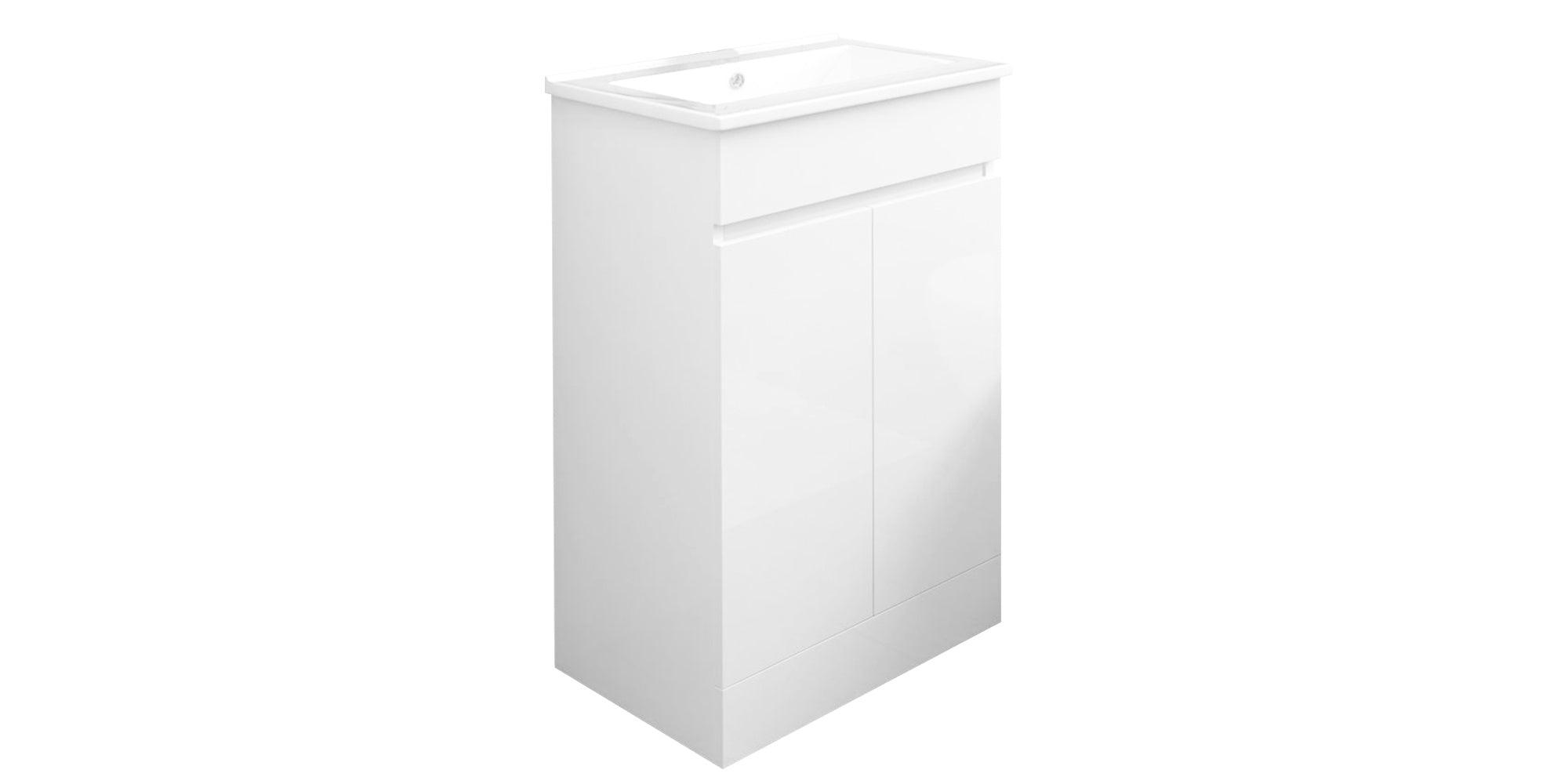 Gloss White 500mm Two Door Vanity Unit Storage Cabinet & Ceramic Basin Sink - Handleless Design