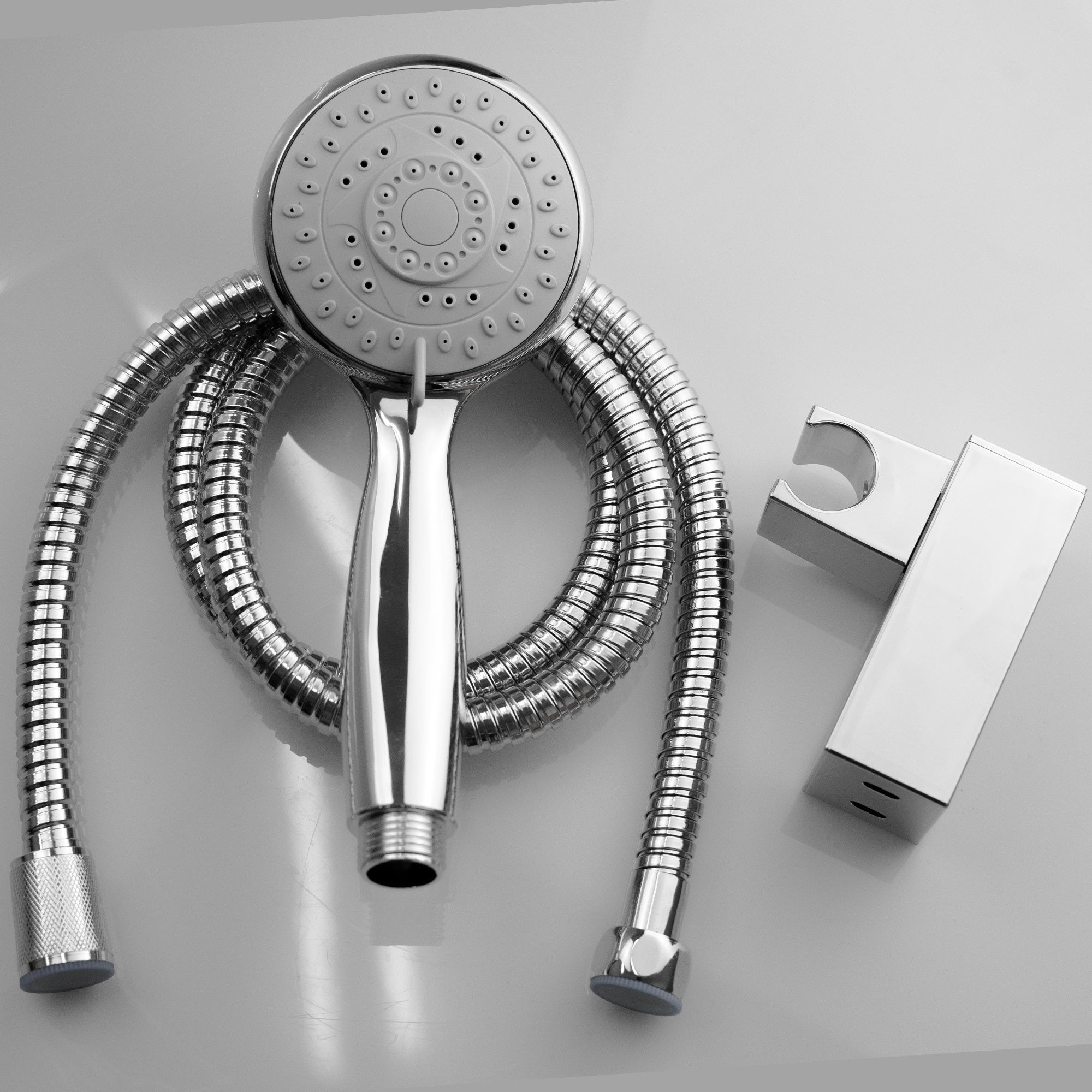 Chrome Multi Function Shower Head Handset with Flexible Hose and Wall Bracket Holder