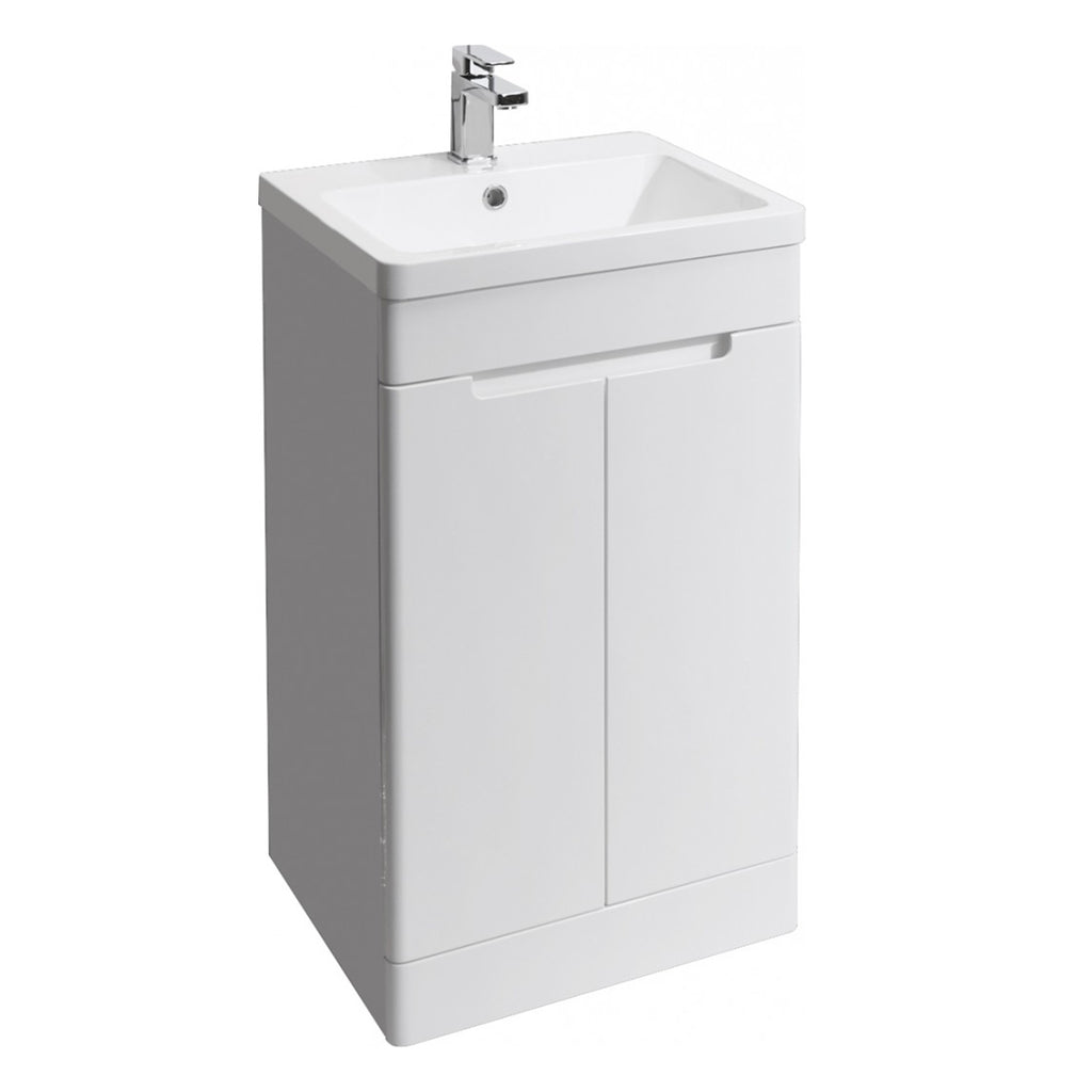 Selkirk 500mm Gloss White Freestanding Vanity Unit with Basin & 2 Doors - Modern Bathroom Cabinet