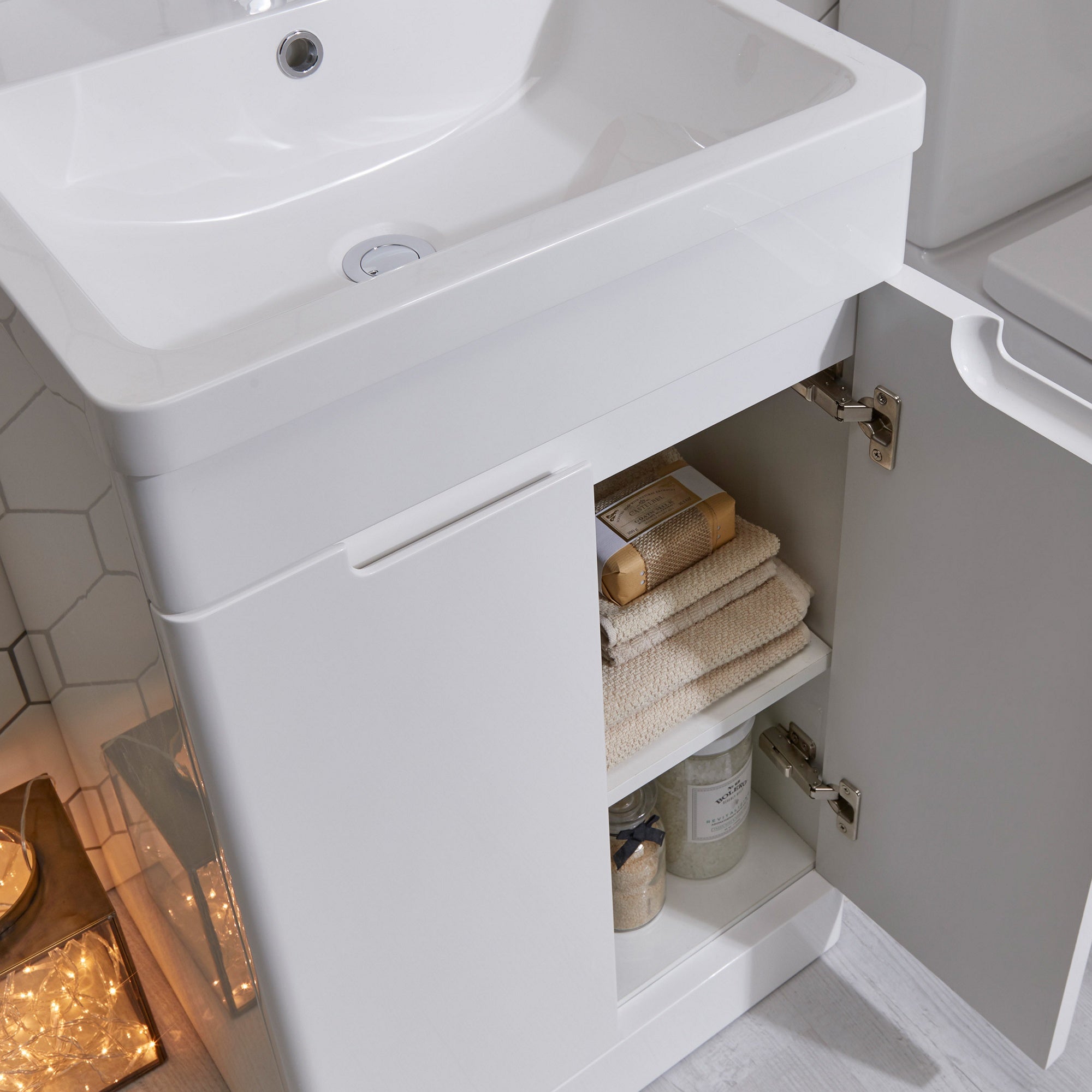Selkirk 500mm Gloss White Freestanding Vanity Unit with Basin & 2 Doors - Modern Bathroom Cabinet