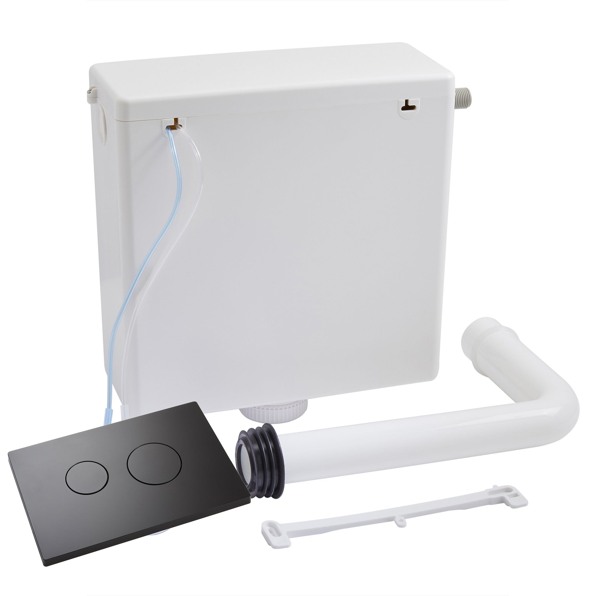 Dual Flush Concealed Toilet WC Cistern Pneumatic Air Matt Black Push Button Side Entry