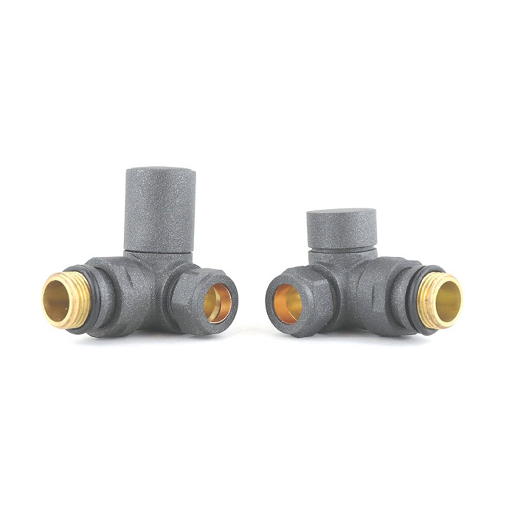 FNX Bathrooms Manual Radiator Valve Set, Round Corner, 15mm Compression & 1/2" BSP Thread, Light Grey