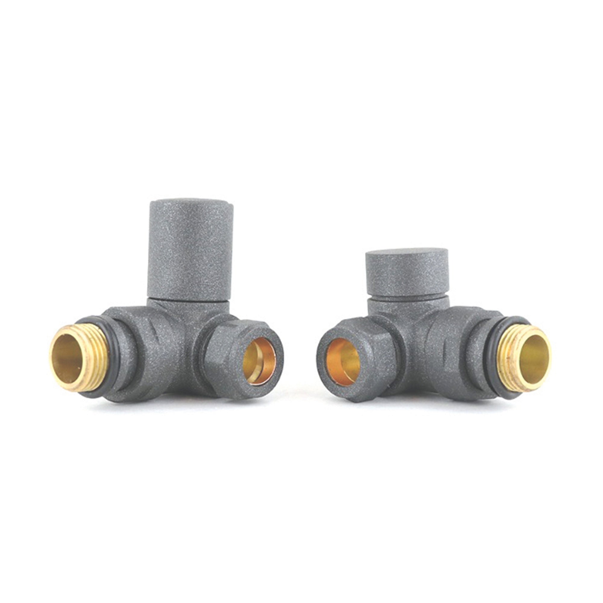 FNX Bathrooms Manual Radiator Valve Set, Round Corner, 15mm Compression & 1/2" BSP Thread, Light Grey