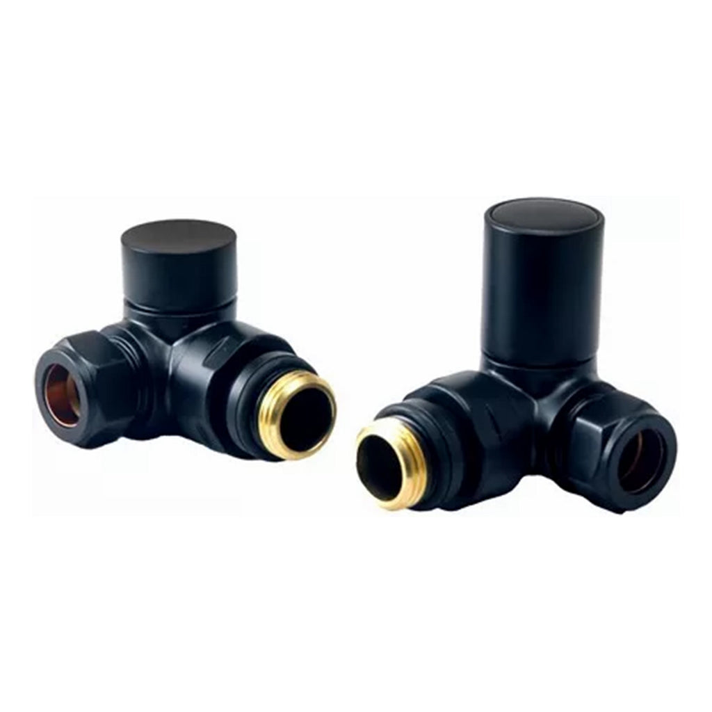 Matt Black Manual Round Corner Radiator Valve Set - 15mm & 1/2" Connections for Modern Radiators