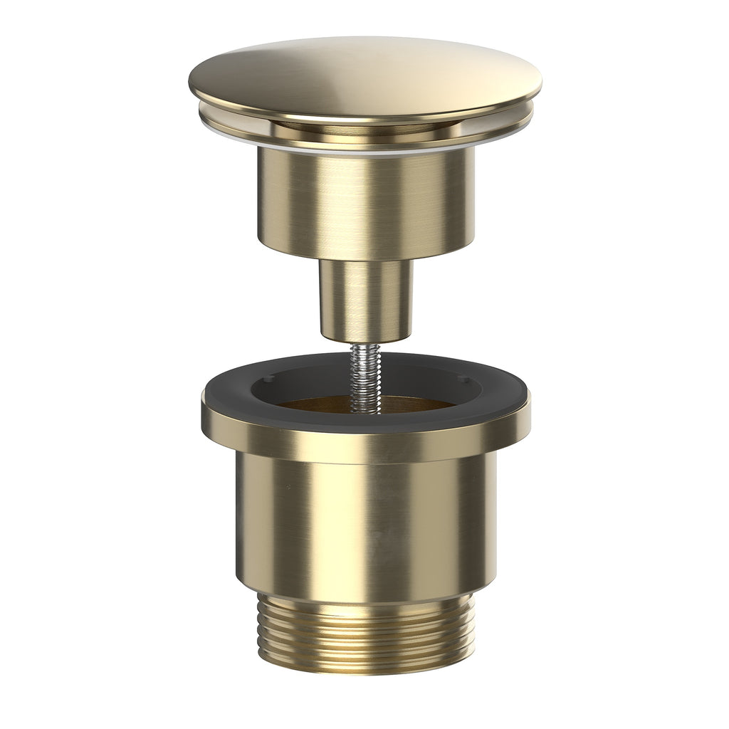 Brushed Brass Universal Basin Waste - Solid Metal Leak-Free Plug for Basins with/without Overflow - Easy DIY Install