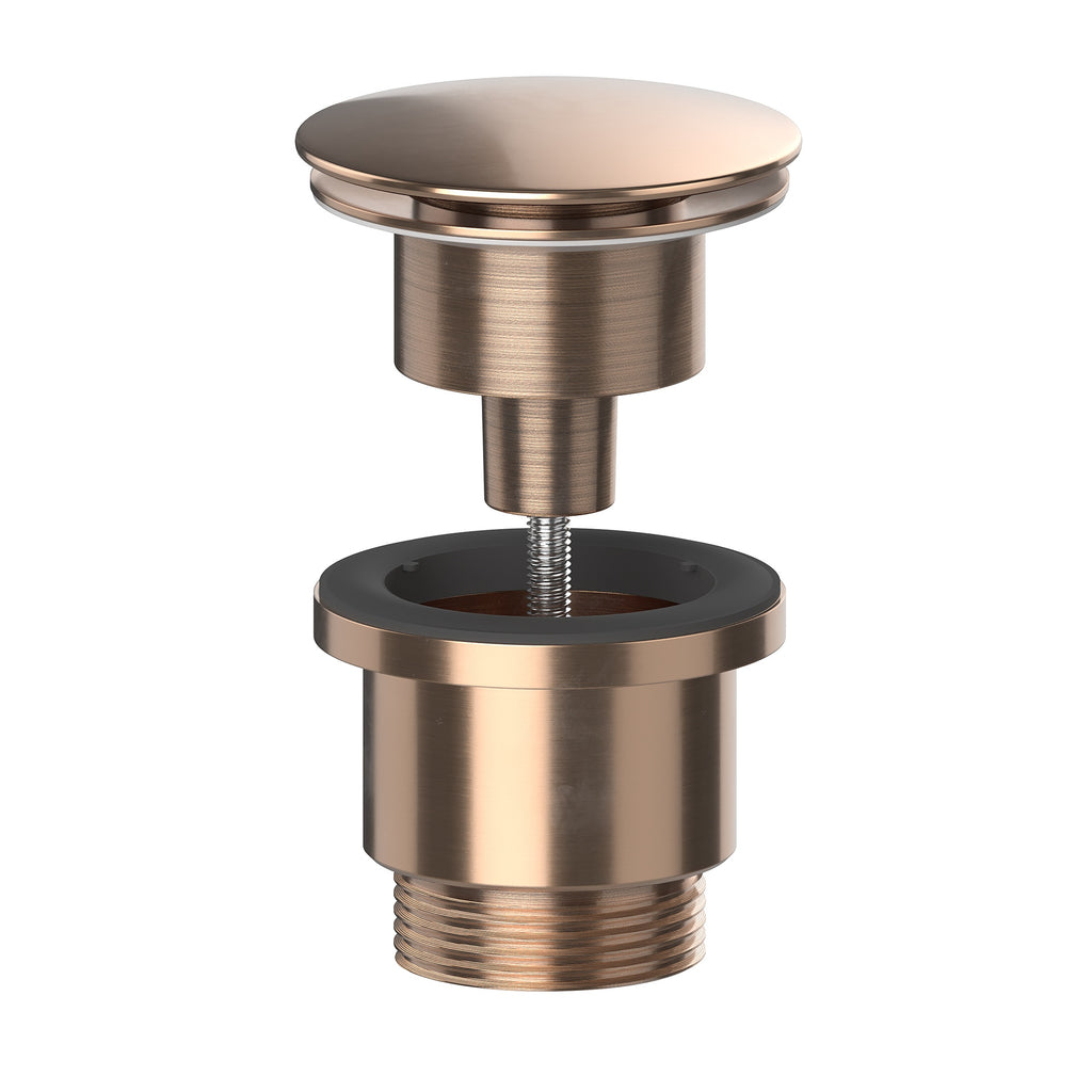 FNX Bathrooms Brushed Copper Universal Basin Waste - Solid Brass, Leak-Free & Fits Basins With/Without Overflow