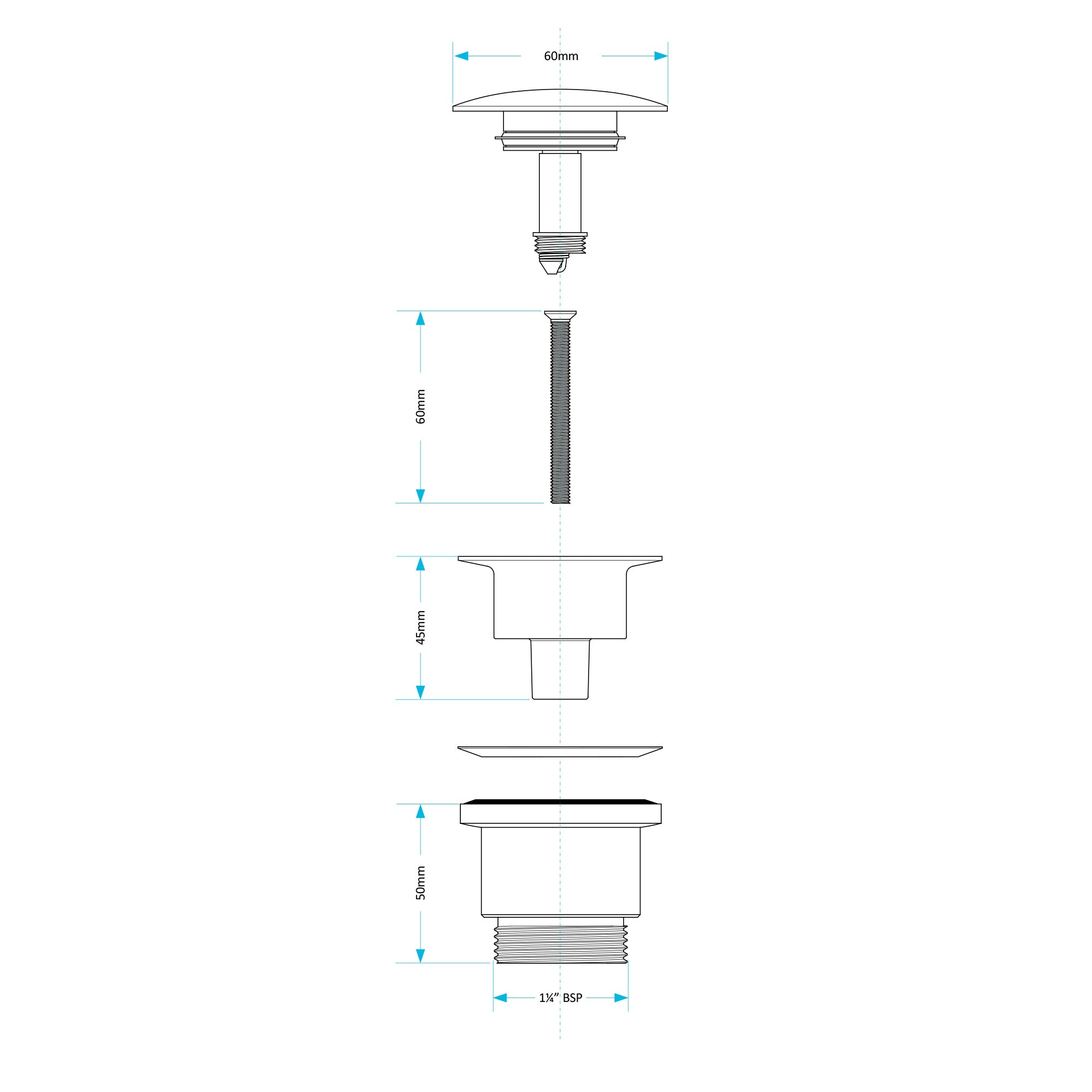 Brushed Nickel Universal Basin Waste Suitable For Basins With or Without Overflow Solid Metal Leak Free