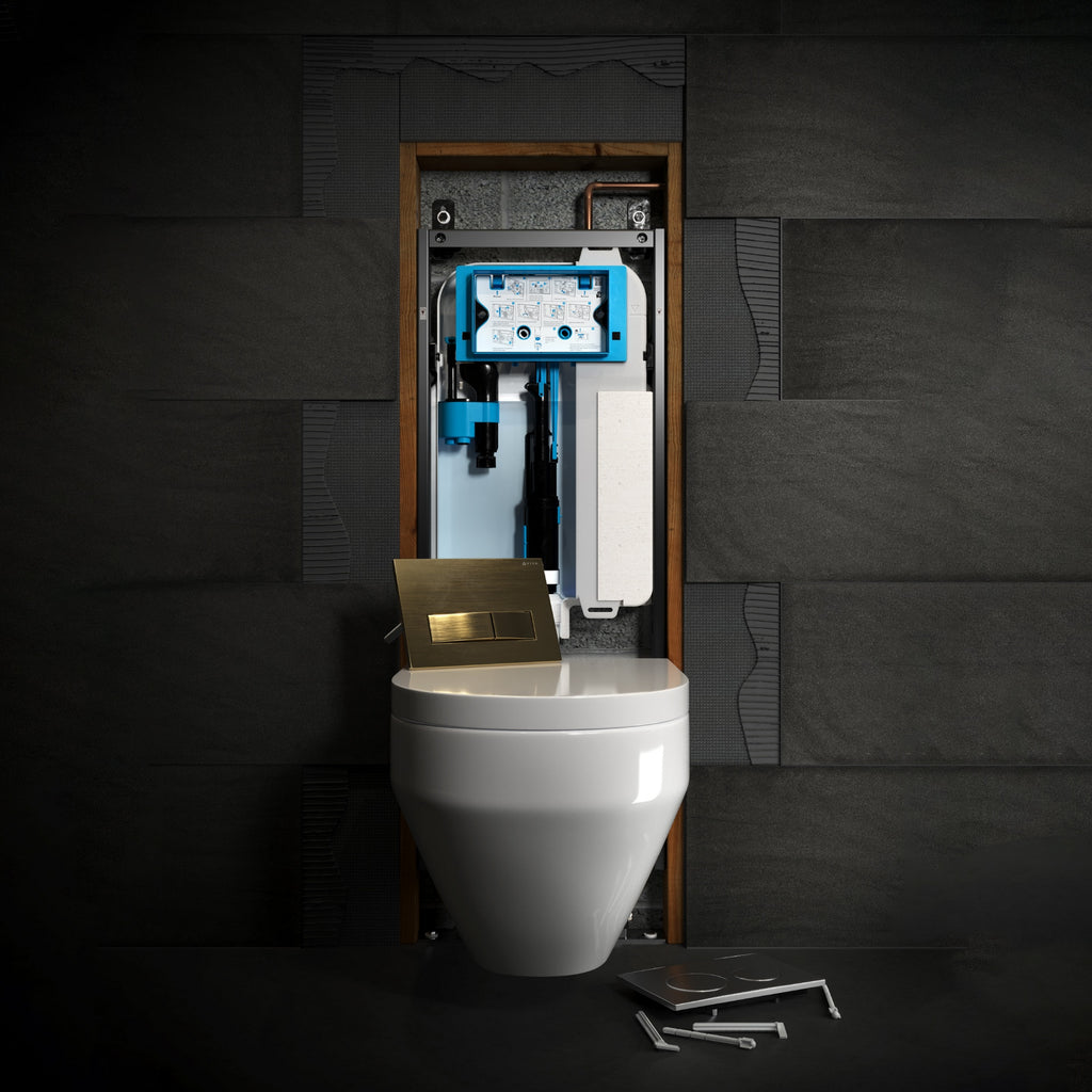 Viva Skylo Ultra Slim Wall Hung Toilet Concealed Cistern Frame with Gloss Chrome Dual Flush Plate & Connector Kit