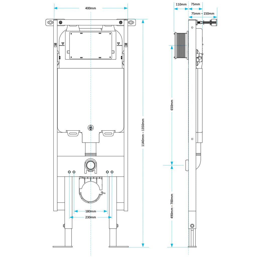 Viva Skylo Ultra Slim Wall Hung Toilet Concealed Cistern Frame with Gloss Chrome Dual Flush Plate & Connector Kit
