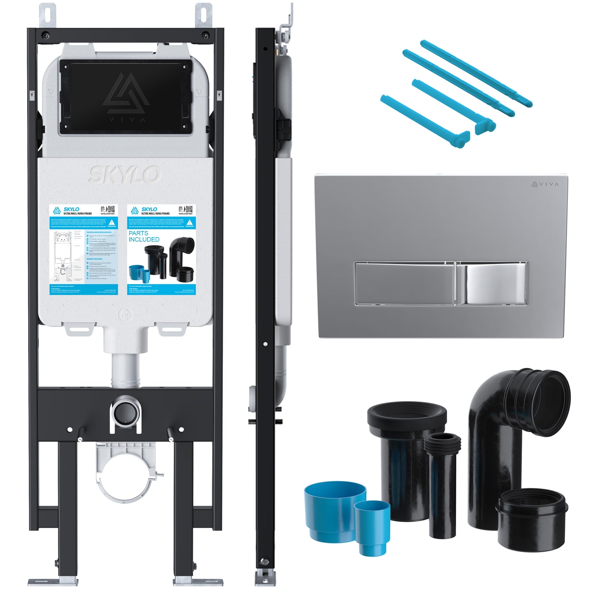 Skylo Ultra Slim Wall Hung Toilet Concealed Cistern Frame & Gloss Chrome Dual Flush Plate Set