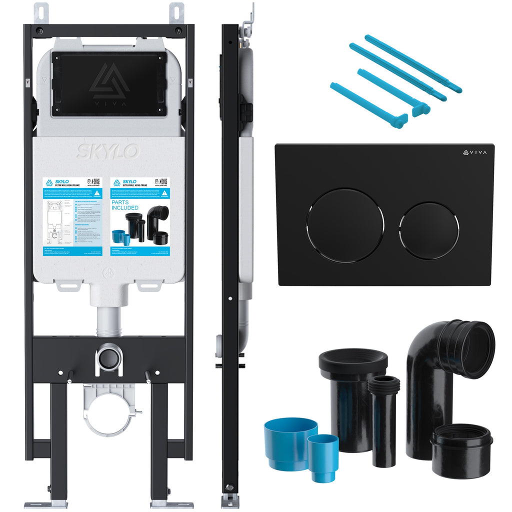 Viva Skylo Ultra-Slim Wall Hung Toilet Concealed Cistern Frame with Matt Black Dual Flush Plate