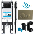 Skylo Ultra Slim Wall Hung Toilet Frame & Concealed Cistern Set with Brushed Brass Flush Plate & Angled Connector Kit