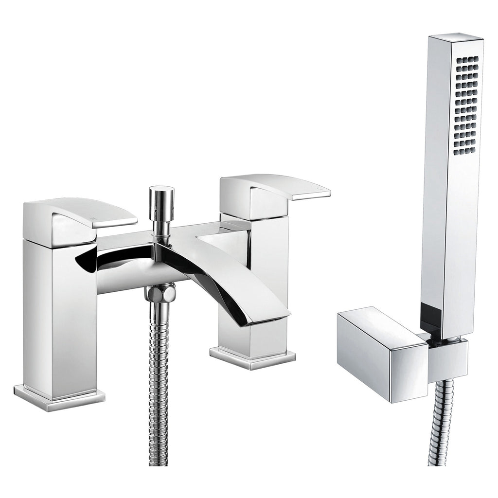 RAK Metropolitan Polished Chrome Bath Shower Mixer Tap, Solid Brass, Modern Square Design with Handset
