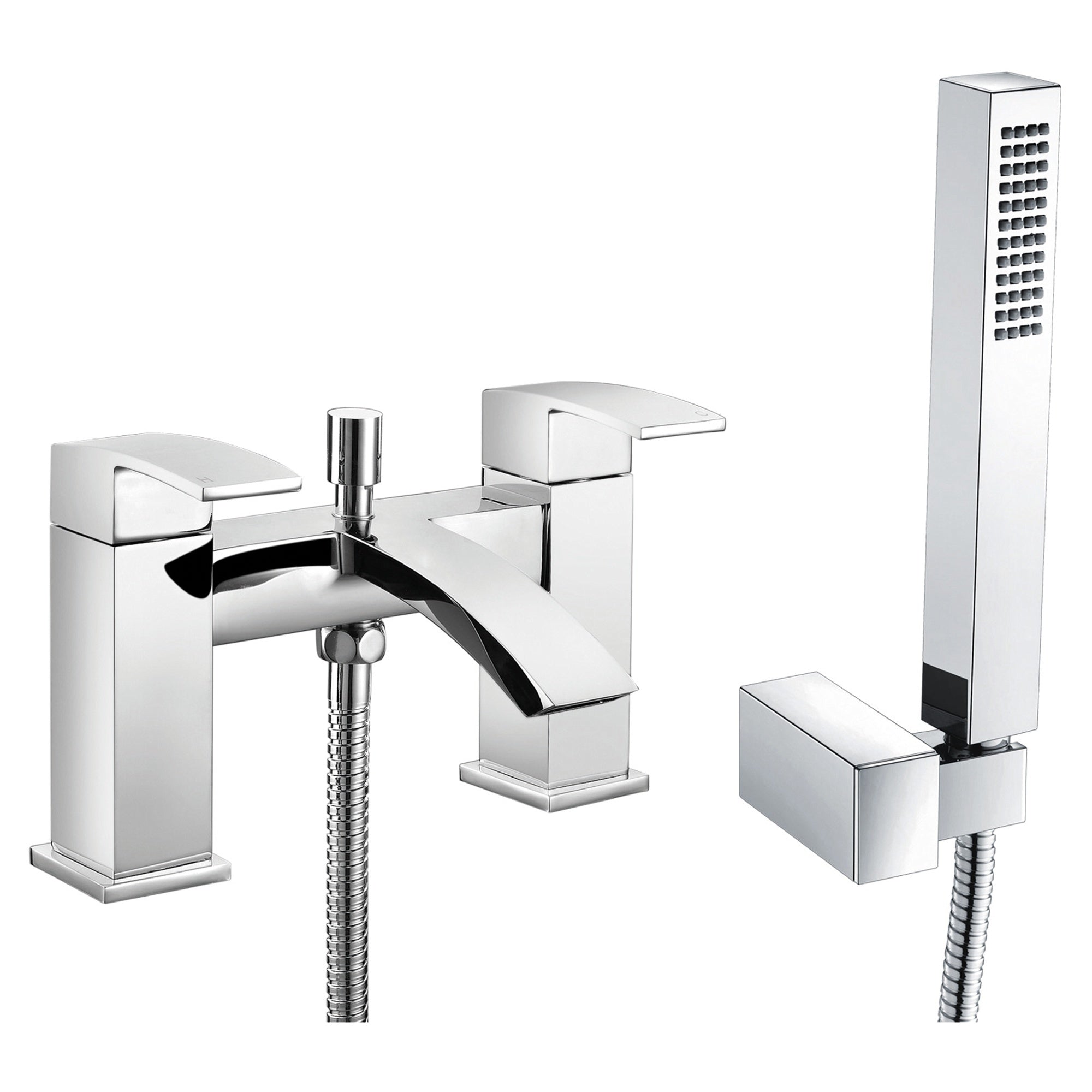 RAK Metropolitan Polished Chrome Bath Shower Mixer Tap, Solid Brass, Modern Square Design with Handset