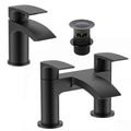 Black Matt Waterfall SLEEK Bath Filler & Basin Mixer Tap Incl Clicker Waste-0