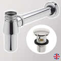 Chrome Round Bathroom Basin Sink Bottle Trap Pipe & Slotted Full Cover Waste-0