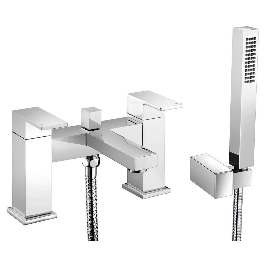 RAK Cubis Polished Chrome Modern Deck-Mounted Bath Shower Mixer Tap with Handset - Solid Brass Construction