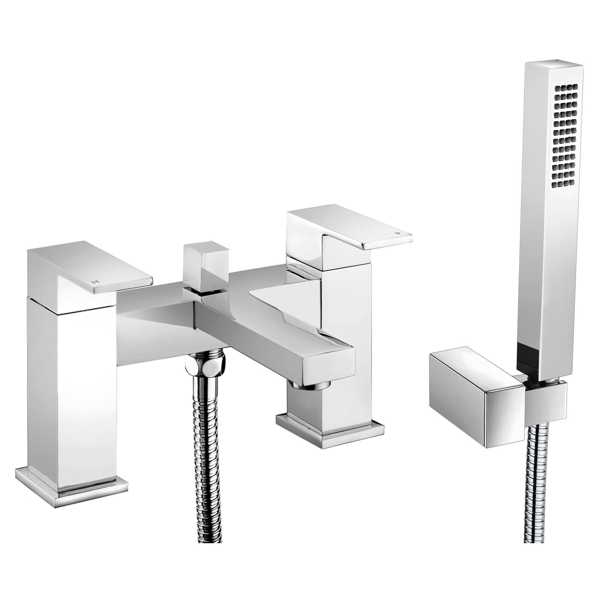 RAK Cubis Polished Chrome Modern Deck-Mounted Bath Shower Mixer Tap with Handset - Solid Brass Construction