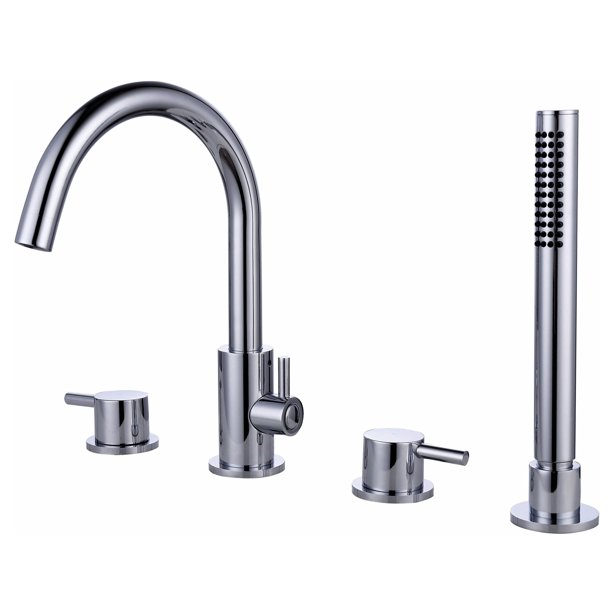 RAK Prima Tech Polished Chrome 4-Hole Deck Mounted Bath Shower Mixer Tap & Handset - Solid Brass