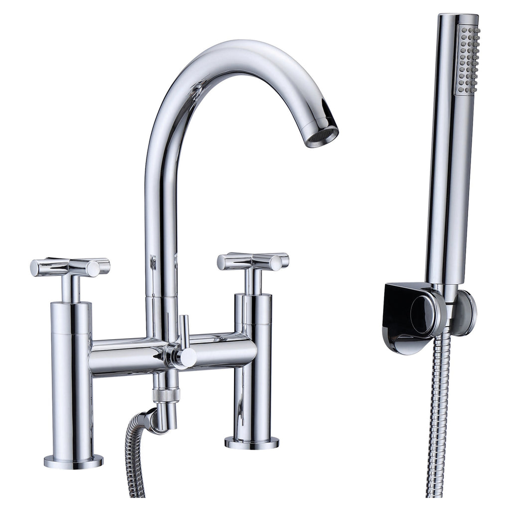 RAK Ella Solid Brass Polished Chrome Modern Bath Shower Mixer Tap with Handset - 15 Year Guarantee