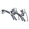 RAK Commercial Chrome Self-Closing Basin Pillar Taps Pair, Hygienic Non-Concussive Design for Washrooms