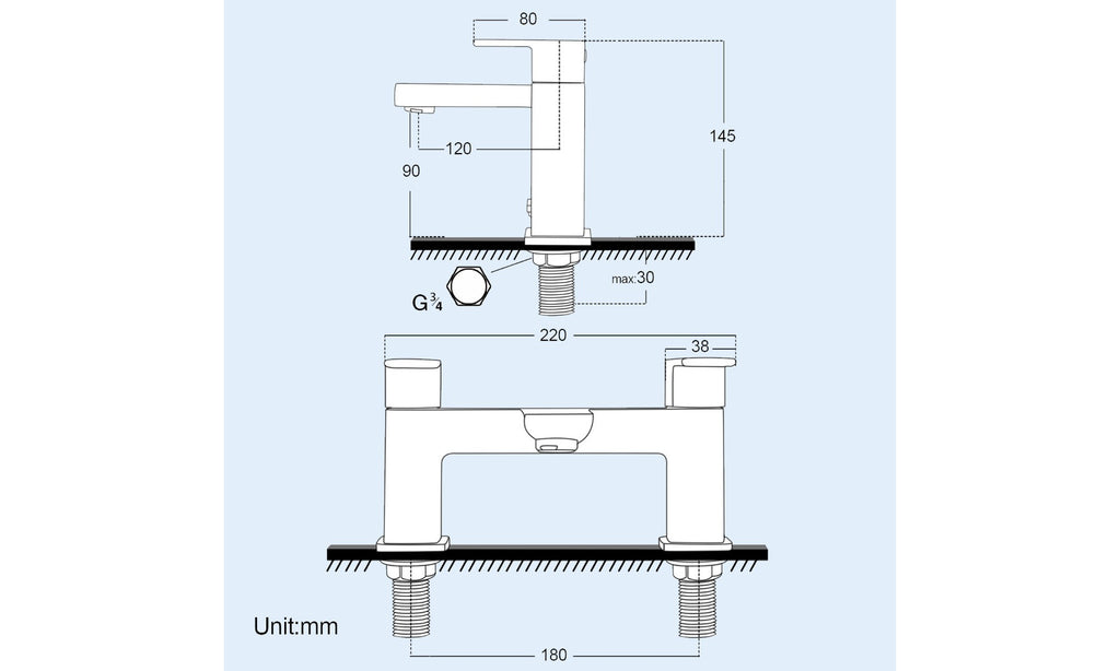 RAK Cubis Polished Chrome Modern Bath Filler Tap - Solid Brass & Deck-Mounted