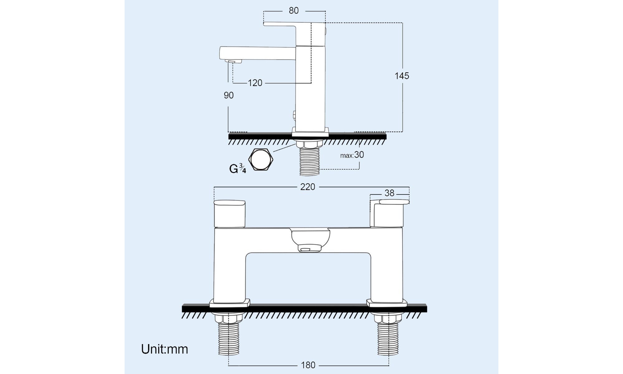 RAK Cubis Polished Chrome Modern Bath Filler Tap - Solid Brass & Deck-Mounted
